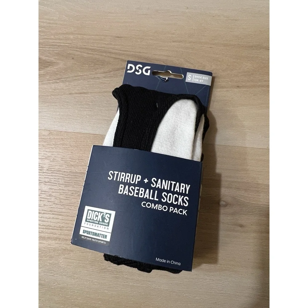 DSG Stirrup + Sanitary Baseball Socks Black and White, Youth Small 13K-4Y